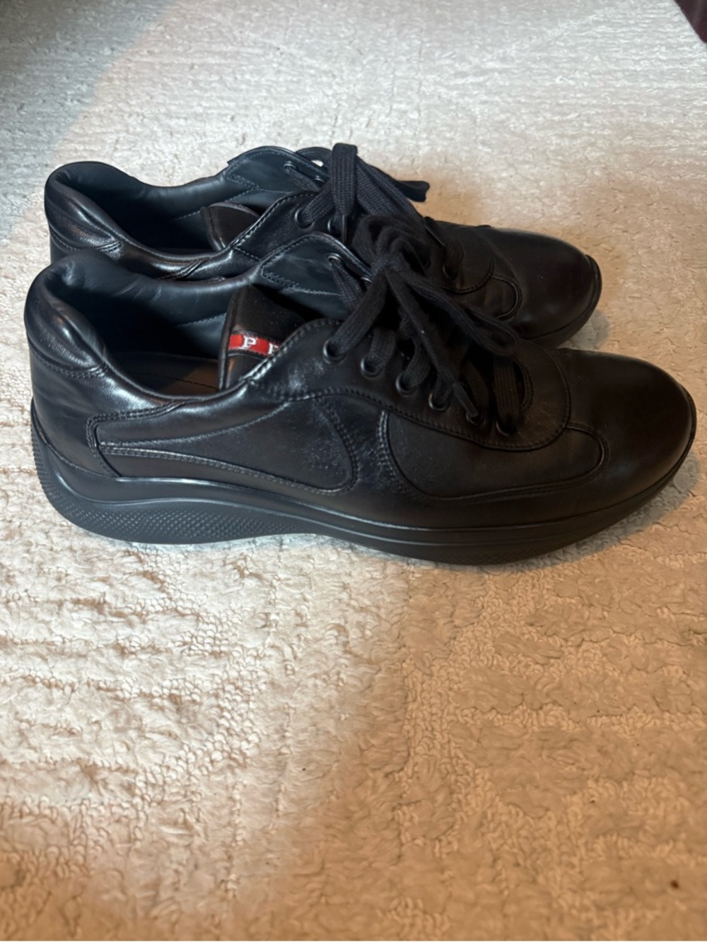 Men’s black leather Prada low top lace up sneakers size UK9